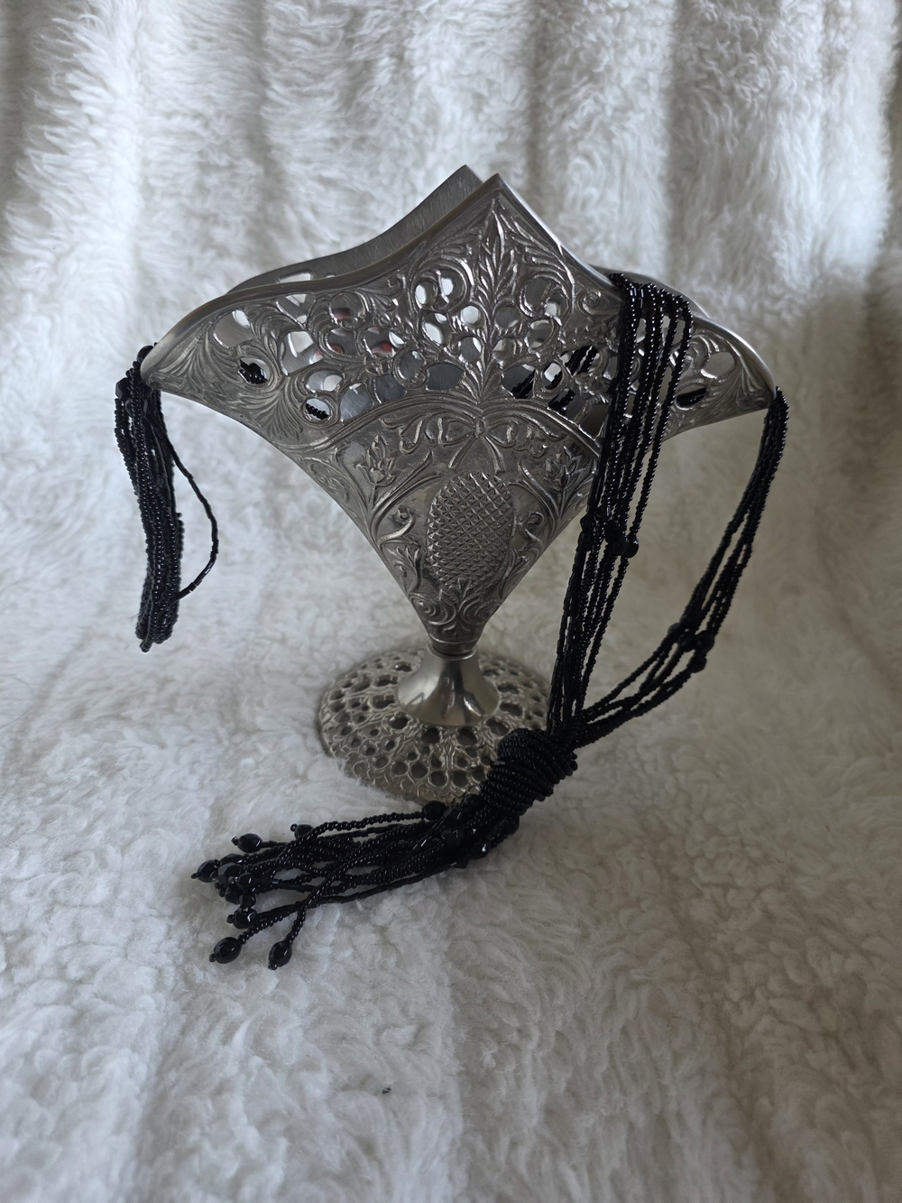 Handmade Black Beaded Tassel Necklace - Unbranded